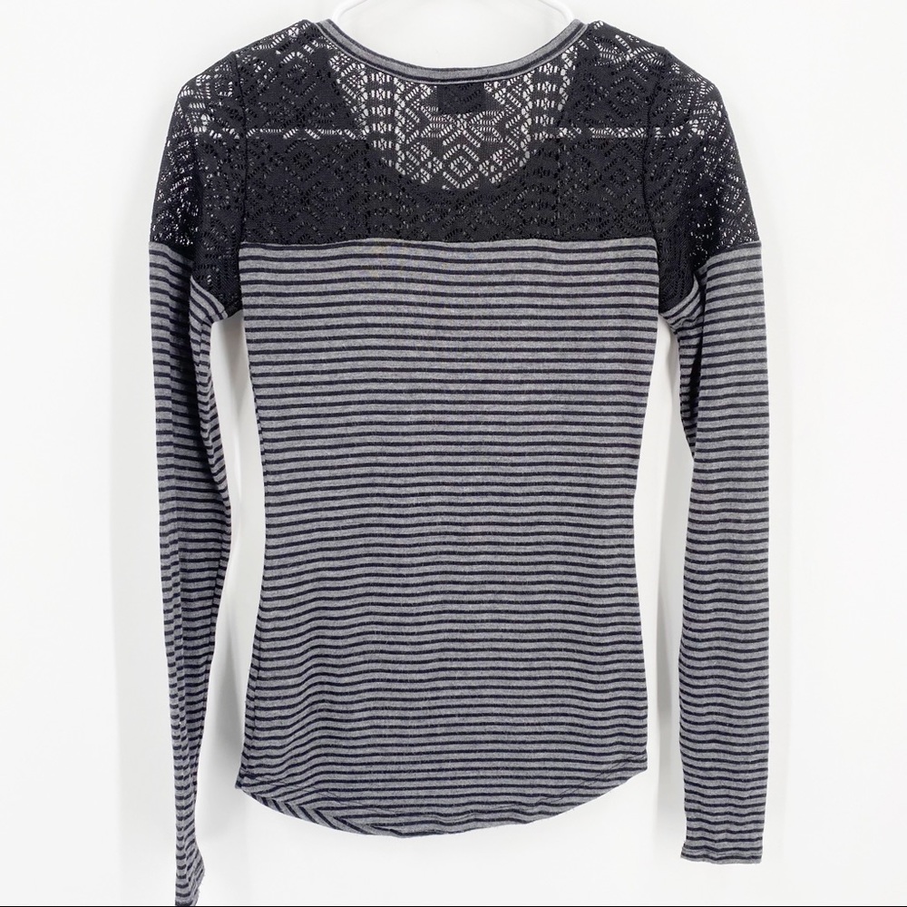 Daytrip Long Sleeve Eagle Embellished Top Black Lace Accent Shoulders XS - Picture 5 of 7